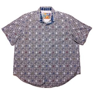 ROBERT GRAHAM Short Sleeve Camp Shirt Black Blue Geometric All Over XXL 2XL